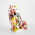 Lean by Katie Kirk — an original ceramic sculpture in pale pink, mint green, and yellow, glazed ceramic, 13 × 9 × 4 in, 2023.