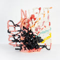 Darker the night, brighter the stars by Katie Kirk — an original ceramic sculpture in pink, black, and white, glazed ceramic, 19 × 20 × 10 in, 2023.