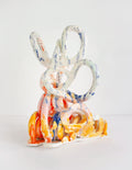 Twisted by Katie Kirk — an original ceramic sculpture in white, cobalt blue, and orange-red, glazed ceramic, 16 × 9 × 9 in, 2020.